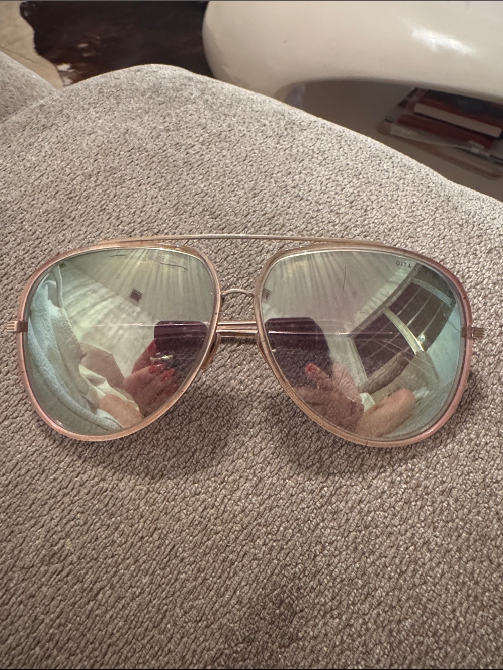 DITA condor two Rose Gold Aviator Sunglasses with Green Mirrored Lenses